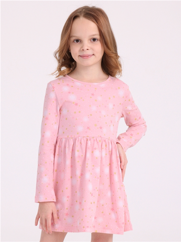 Платье детское Апрель 262дев001нгД1, звездное небо на розовом с глиттером, 98