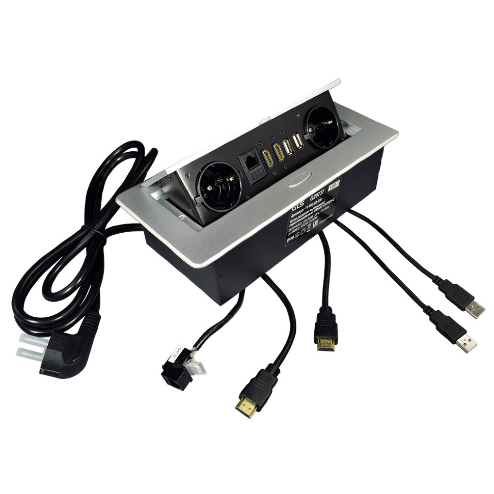 

Выдвижная розетка для столешницы SMART OFFICE Pop-Up-2 GLS,2xSCHUKO+2USB+1LAN+2HDMI, Pop-Up