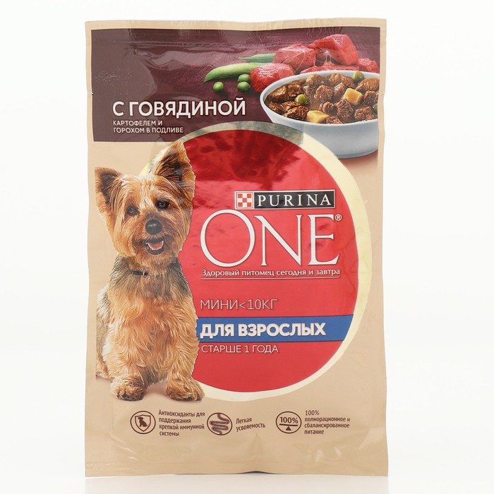 Влажный корм для собак Purina One mini говядина картофель горох в подливе, 26 шт по 85 г