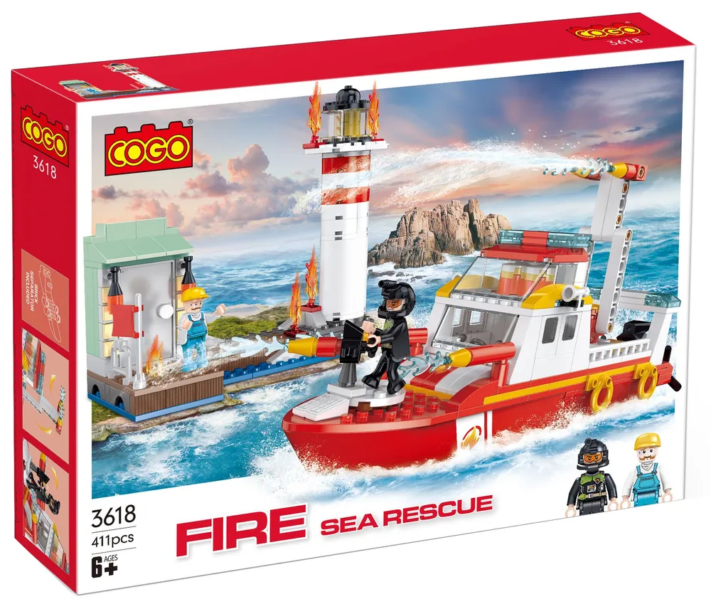 Конструктор Cogo Спасение маяка пожарная лодка, 411 деталей конструктор cogo девчонки супермаркет 376 деталей