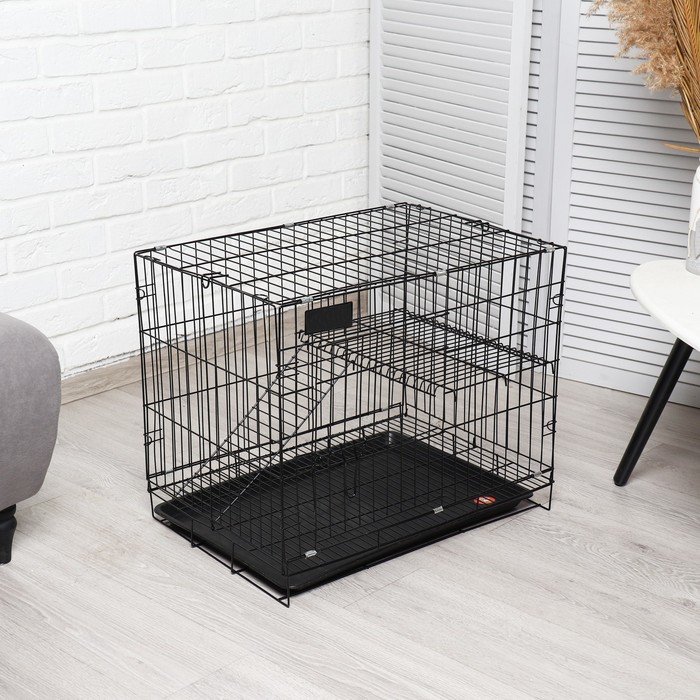 Клетка для собак и кошек Пижон двухъярусная чёрная 61х42х50 см