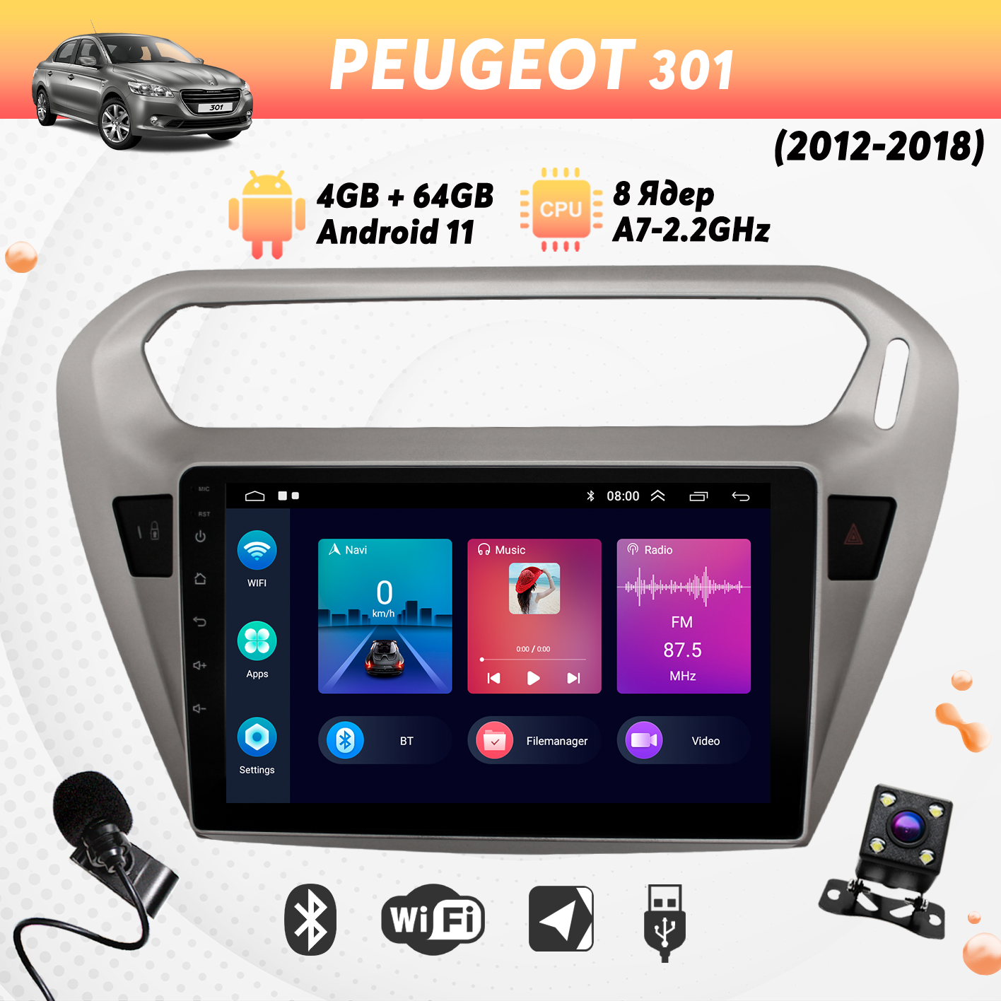 Штатная магнитола Dolmax 9A-301PG2GB на PEUGEOT (9