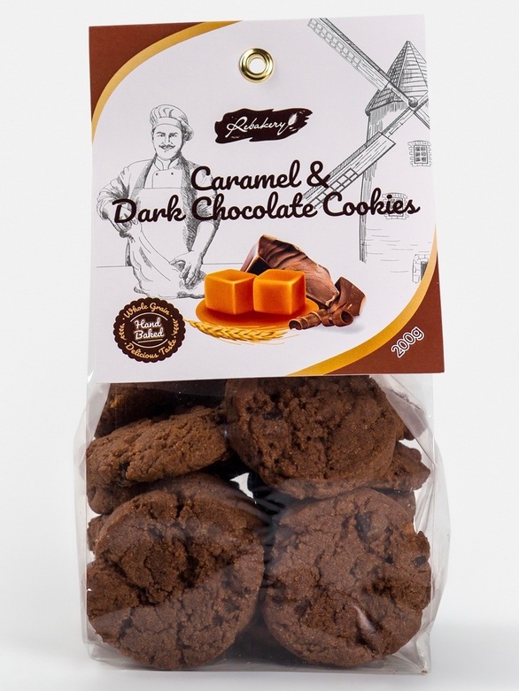 фото Печенье цельнозерновое шоколадное с карамелью и темным шоколадом/ 200 г. rebakery