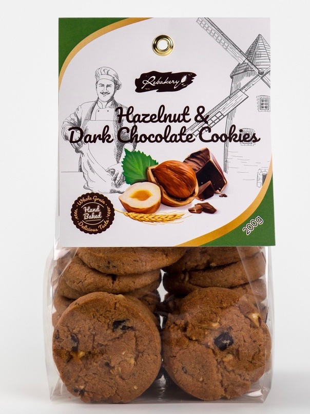 фото Печенье цельнозерновое с фундуком и темным шоколадом/ 200 г. rebakery