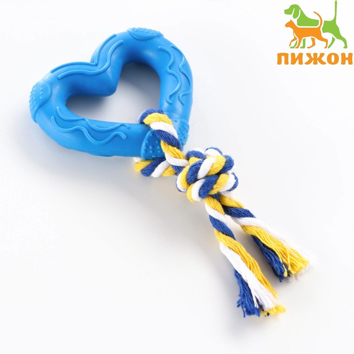 

Игрушка для собак Пижон Сердечко с канатом голубое 7 см