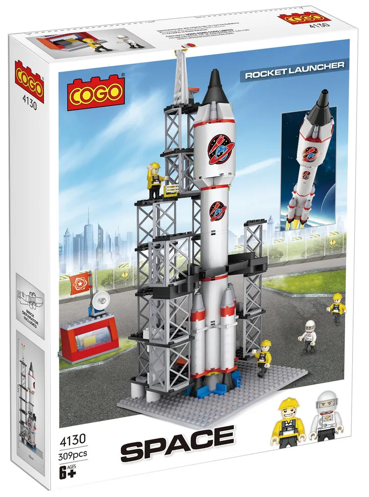 Конструктор Cogo Космическая ракета 309 деталей ракета с космонавтом и луноход с металлоискателем марсоход