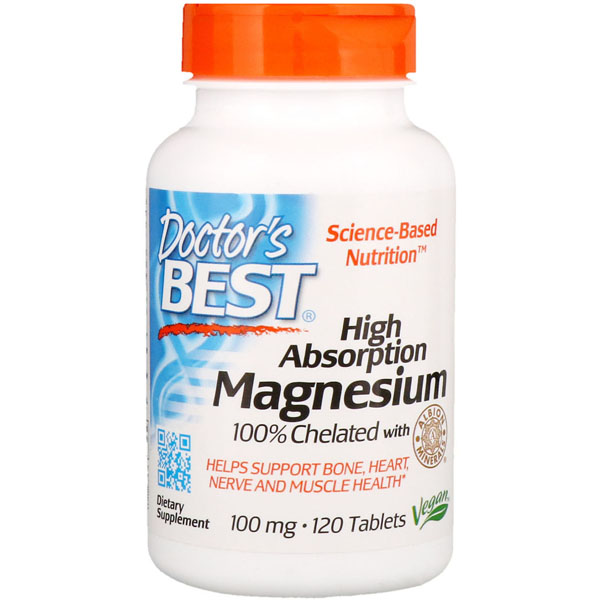 фото Doctor's best high absorption magnesium 100% chelated, 120 таб., хелат магния