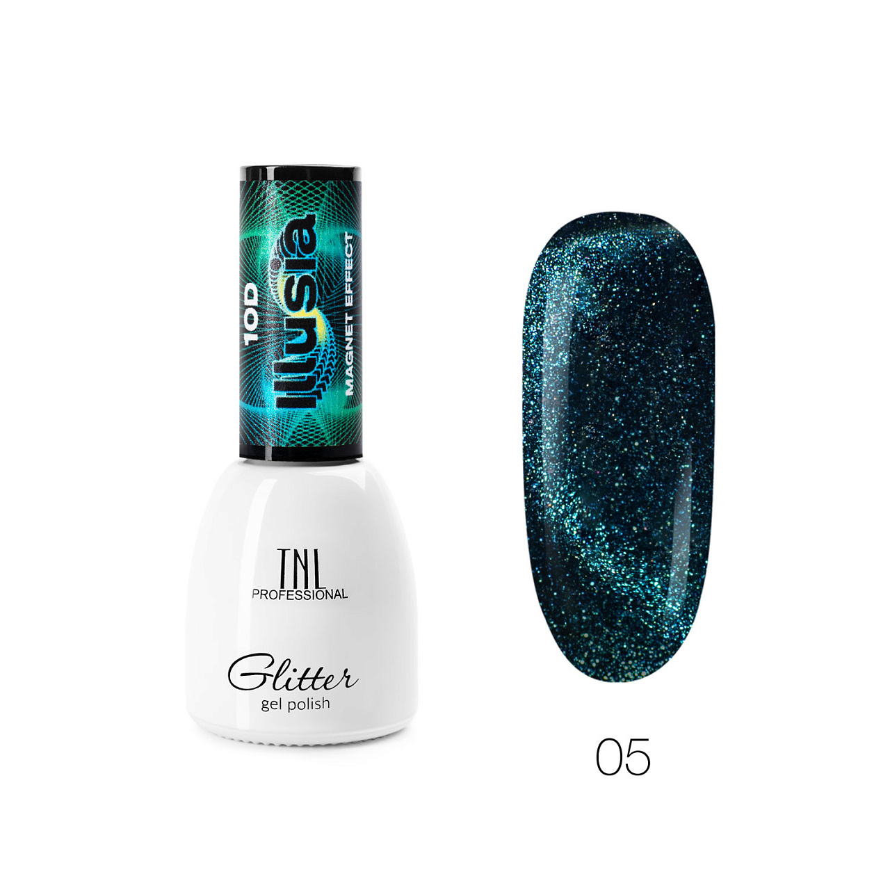 

Гель-лак Illusia 10D, кошачий глаз №05 - изумрудный синий, TNL Professional, 7 мл, Зеленый