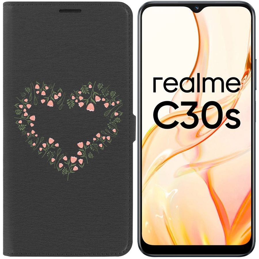 

Чехол-книжка Eco Book для Realme C30s Цветочное сердце, Черный