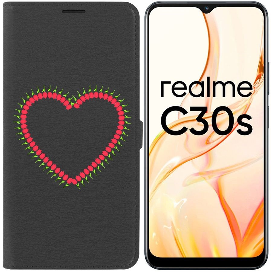

Чехол-книжка Eco Book для Realme C30s Сердце из тюльпанов, Черный