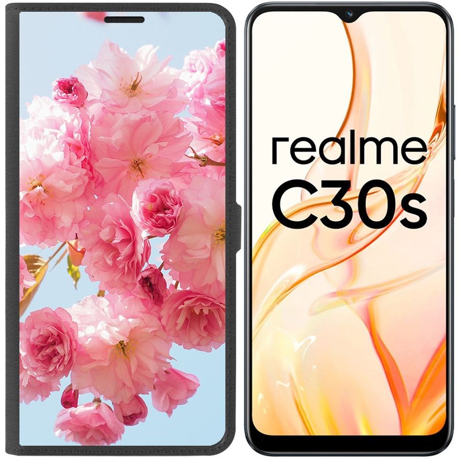 

Чехол-книжка Eco Book для Realme C30s Сакура, Черный