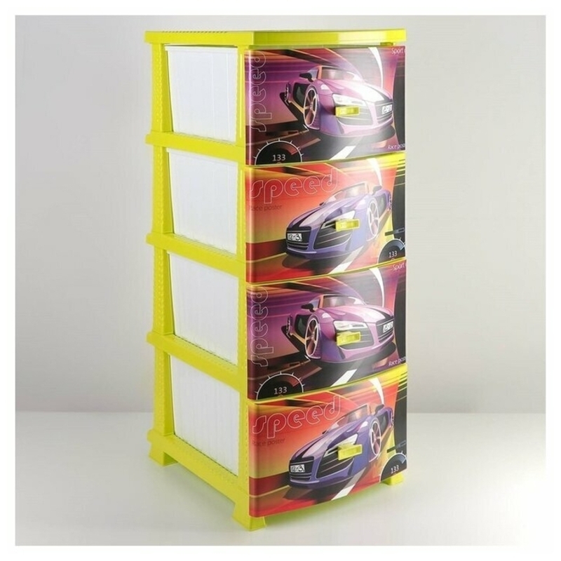 фото Комод декор 4 ящика спорткар желтый росспласт