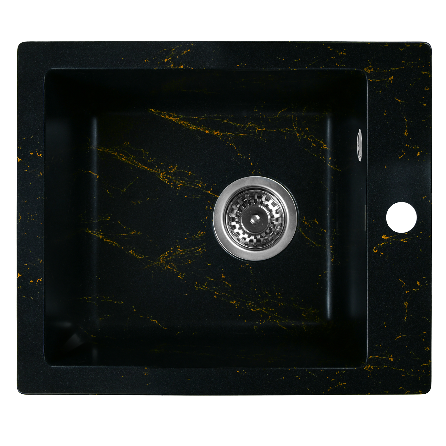 клапан для искусственного дыхания Мойка для кухни из искусственного камня WISENT WA10-14 Мрамор черно-золотой