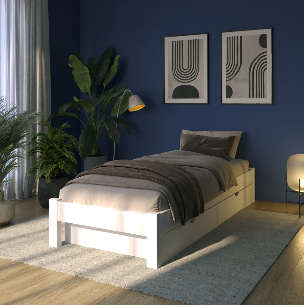 

Кровать подиум Relaksan Генрих на ножках 2 ящика Белый 90х190, Генрих на ножках 2 ящика