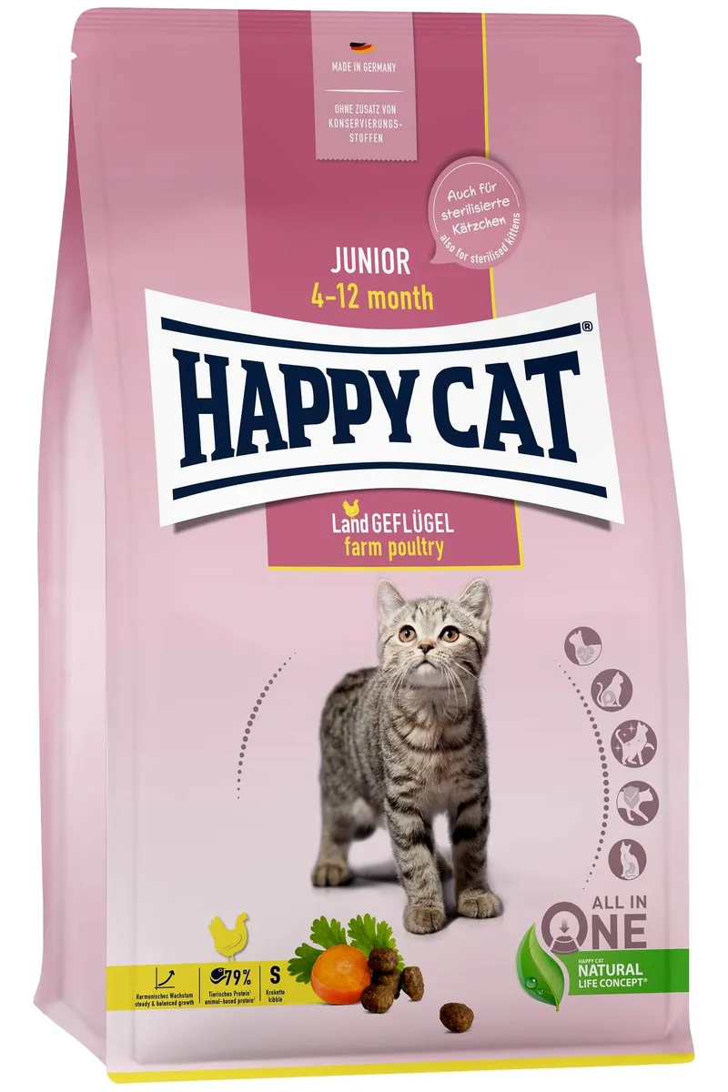 фото Сухой корм для кошек happy cat junior, домашняя птица, 10 кг