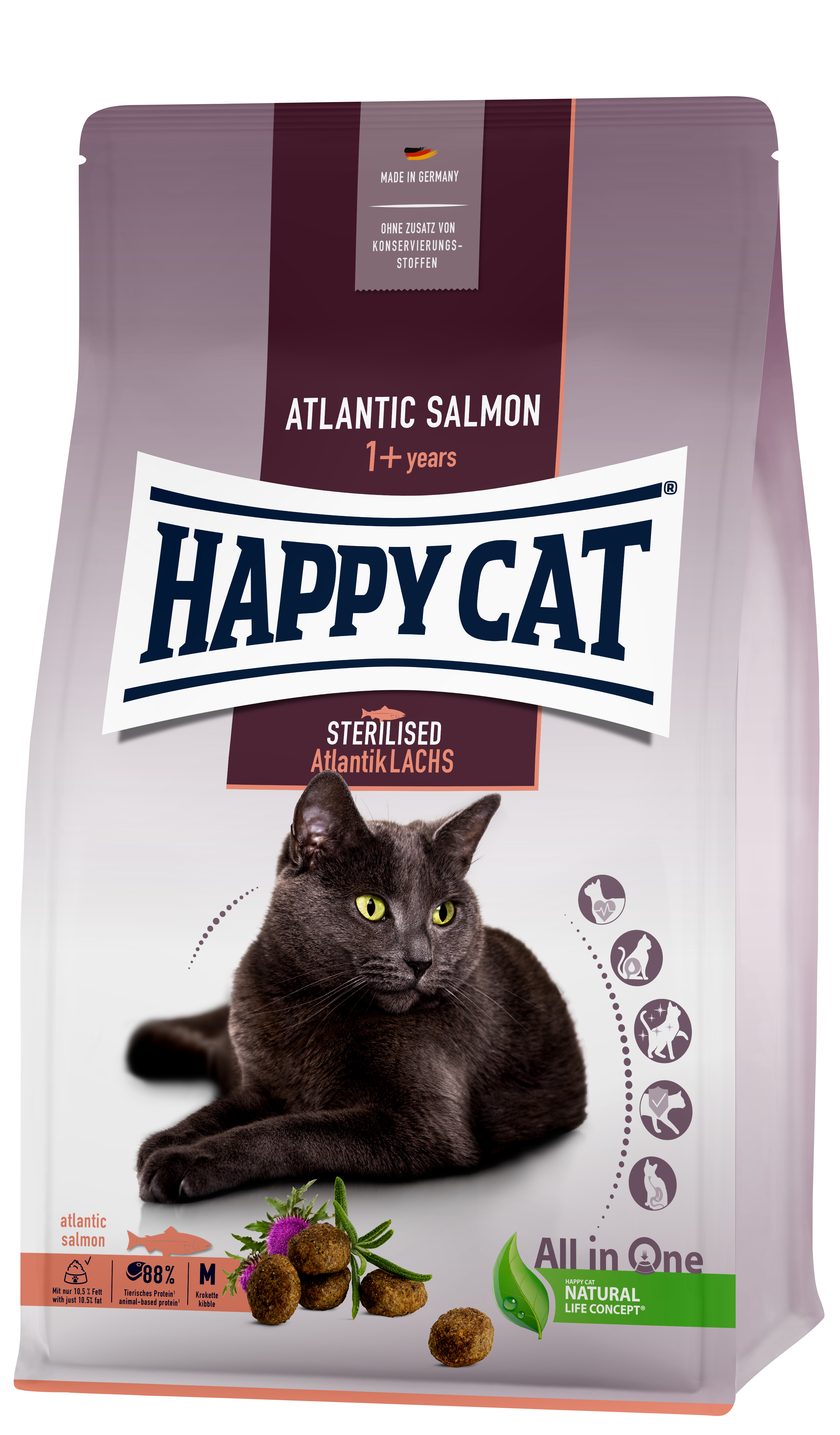 фото Сухой корм для кошек happy cat adult sterilised, лосось, 10 кг