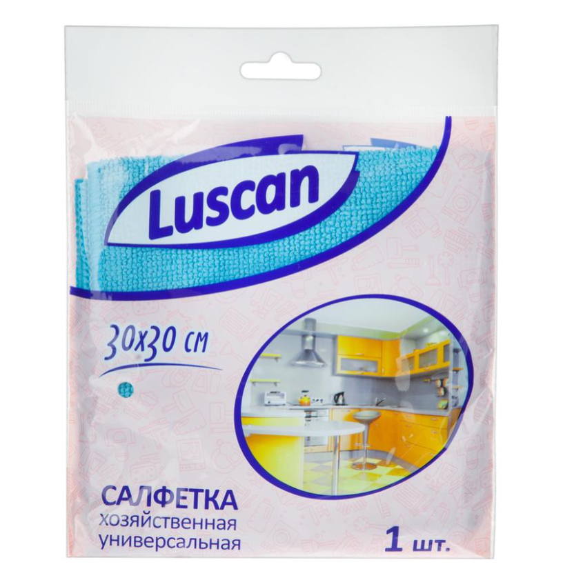 Салфетка хозяйственная Luscan из микрофибры универс 200г/м2 30х30см синяя 5 штук