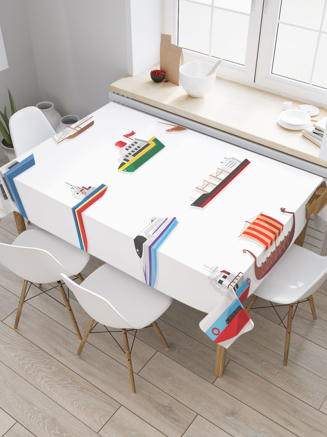 

Скатерть прямоугольная JoyArty "Судоходная история" из оксфорда, 120x145 см, Белый, Судоходная история