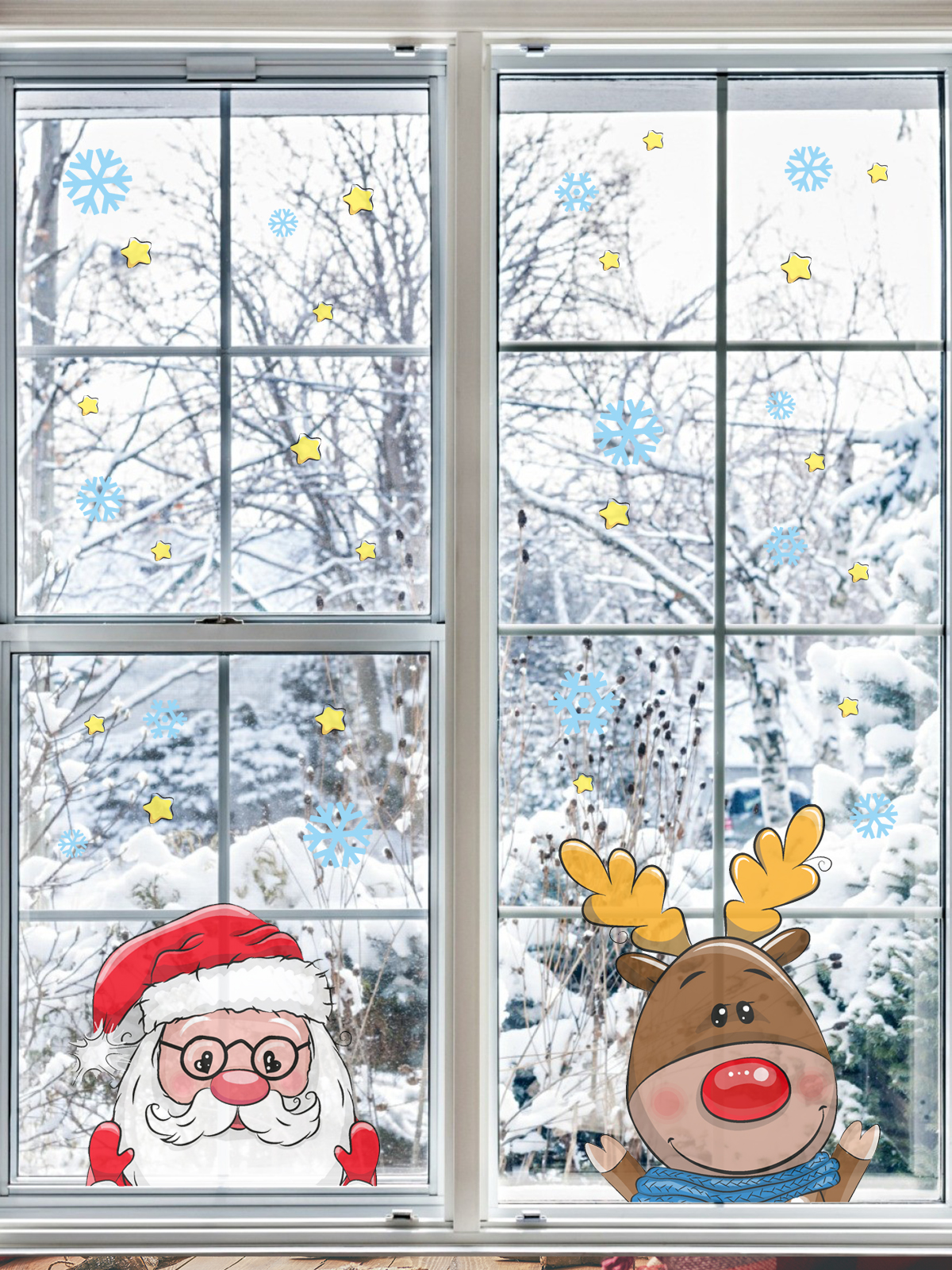 фото Интерьерные новогодние наклейки verol дед мороз с оленем украшение на окно на стену декор