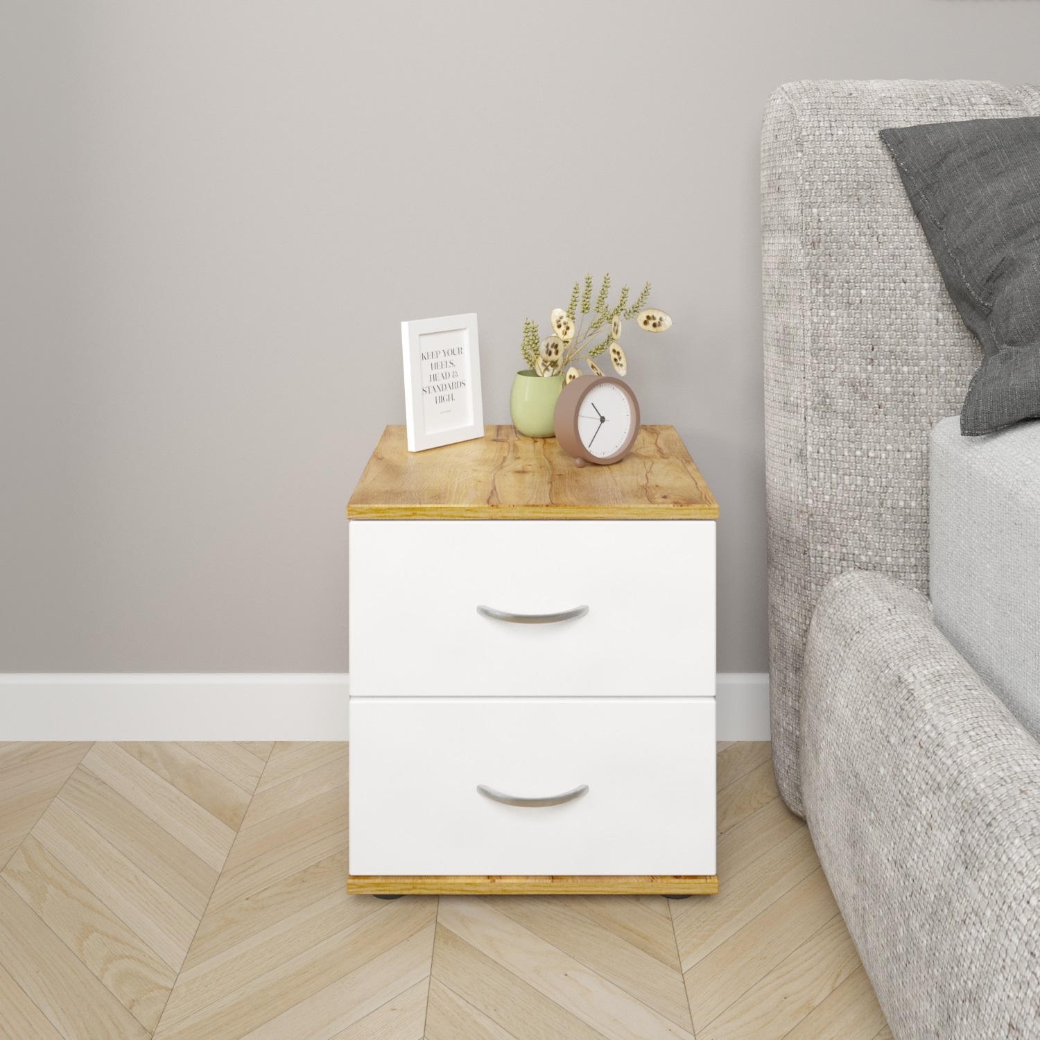 Тумба прикроватная с ящиками Феликс Ницца, 40х39х44,5 см, Таксония медовая белый