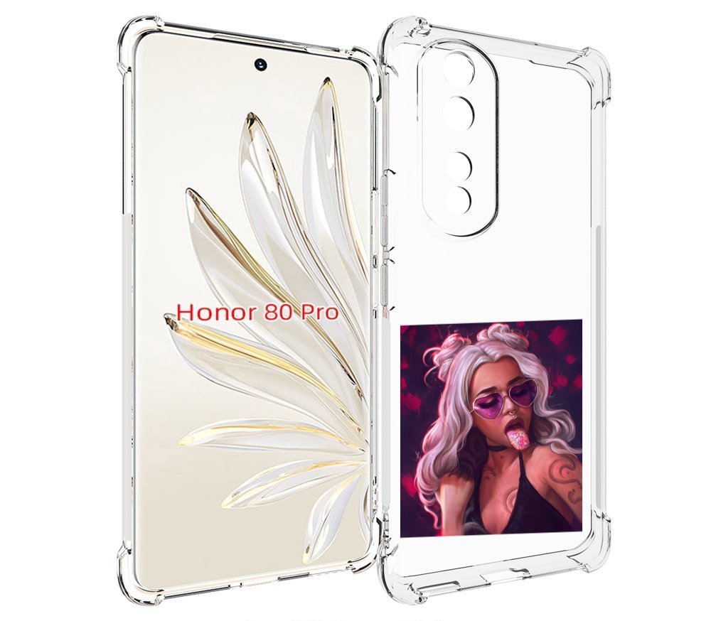 

Чехол MyPads блестящий-язык женский для Honor 80 Pro, Прозрачный, Tocco