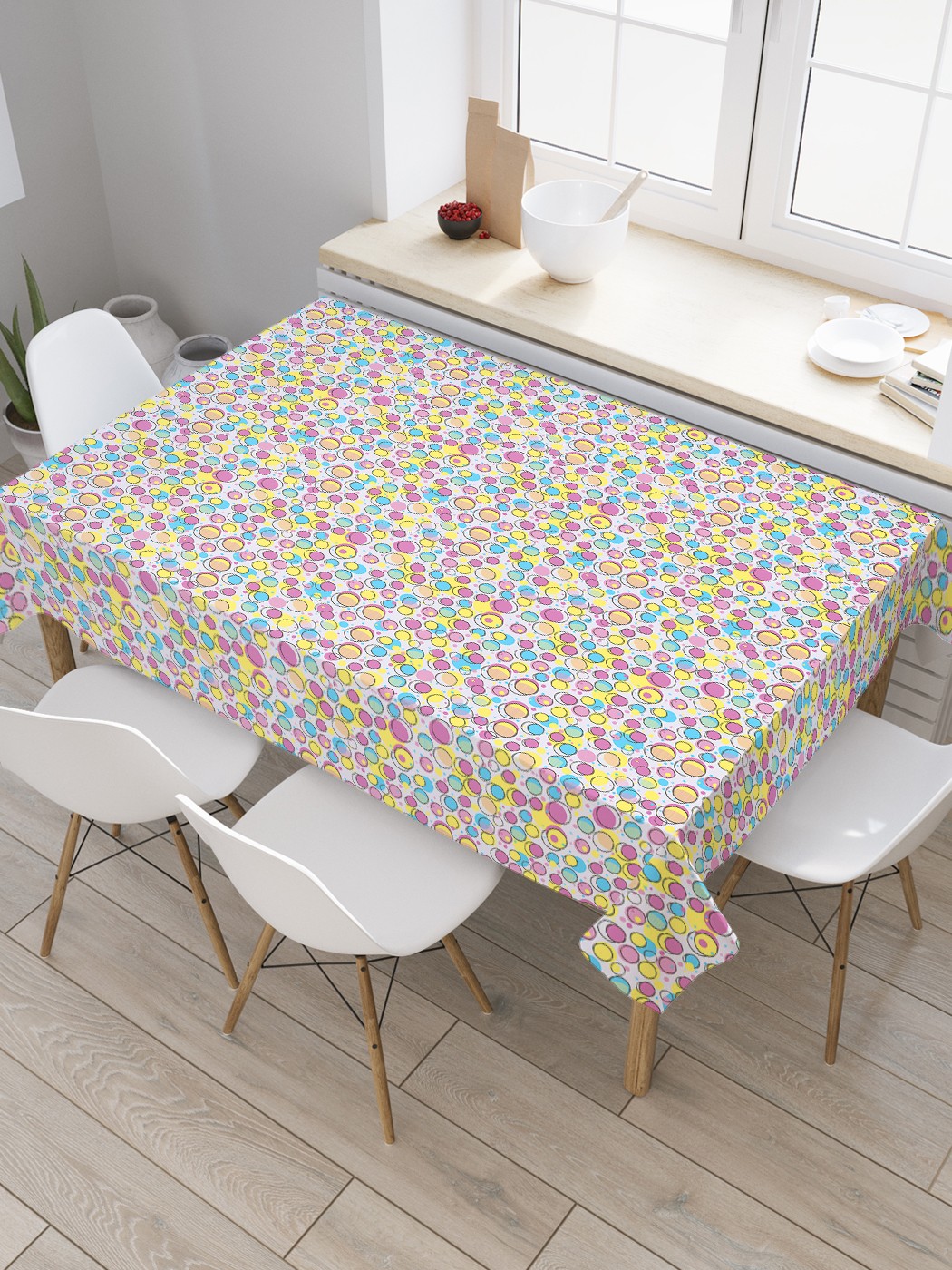 

Скатерть прямоугольная JoyArty "Цветной горошек" из оксфорда, 120x145 см, Голубой, Цветной горошек