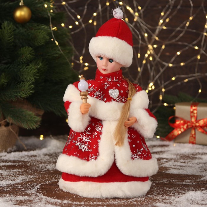 

Снегурочка "В красной шубке с сердечком" двигается, 16х30 см, 6939445