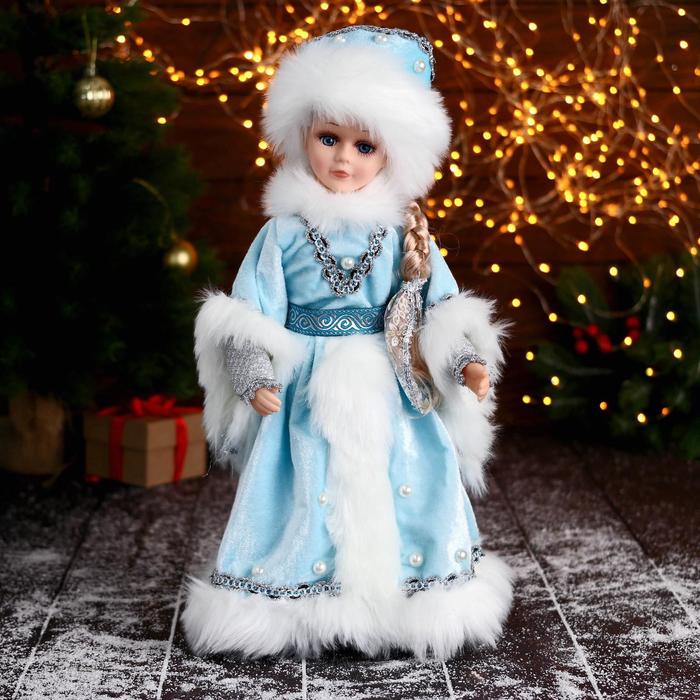 

Снегурочка "В голубой шубке с бусинками"двигается, 17х40 см, 6939408