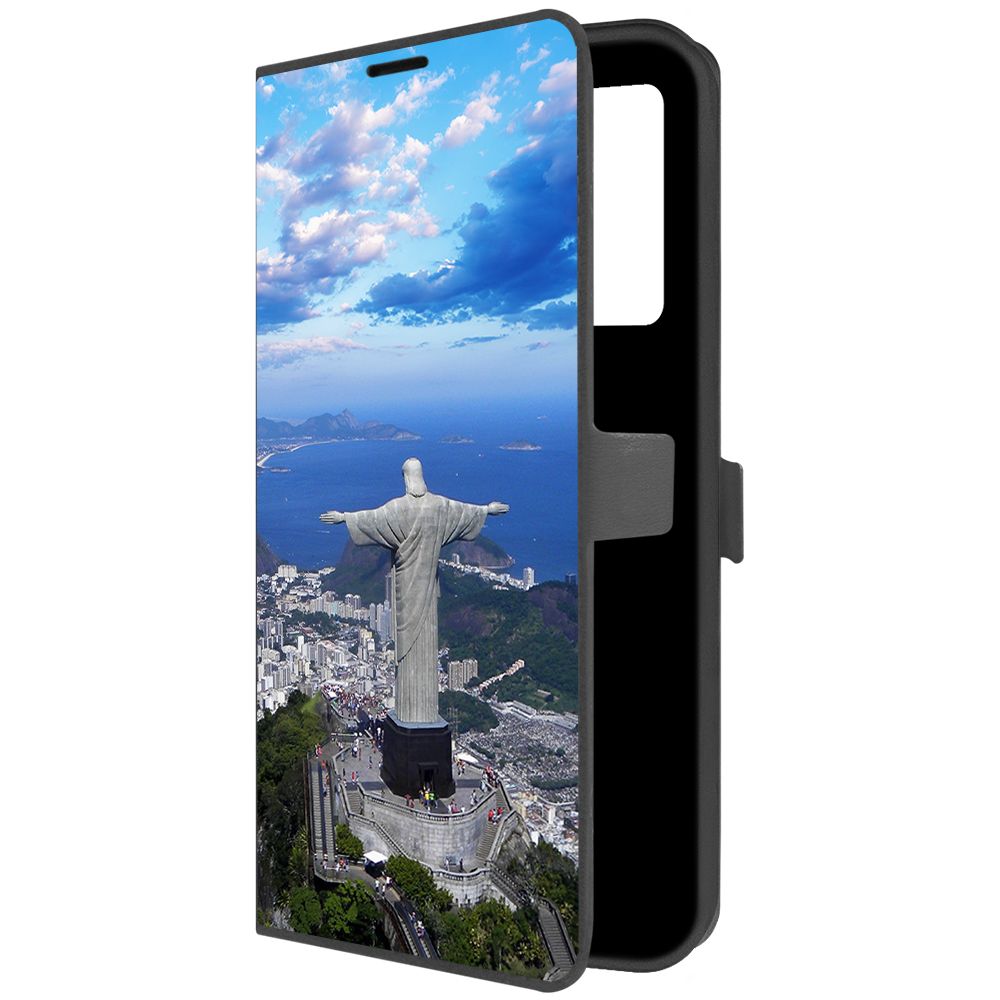 

Чехол-книжка Krutoff Eco Book для Xiaomi Redmi Note 12 Pro 4G Бразилия, Статуя Христа, Черный
