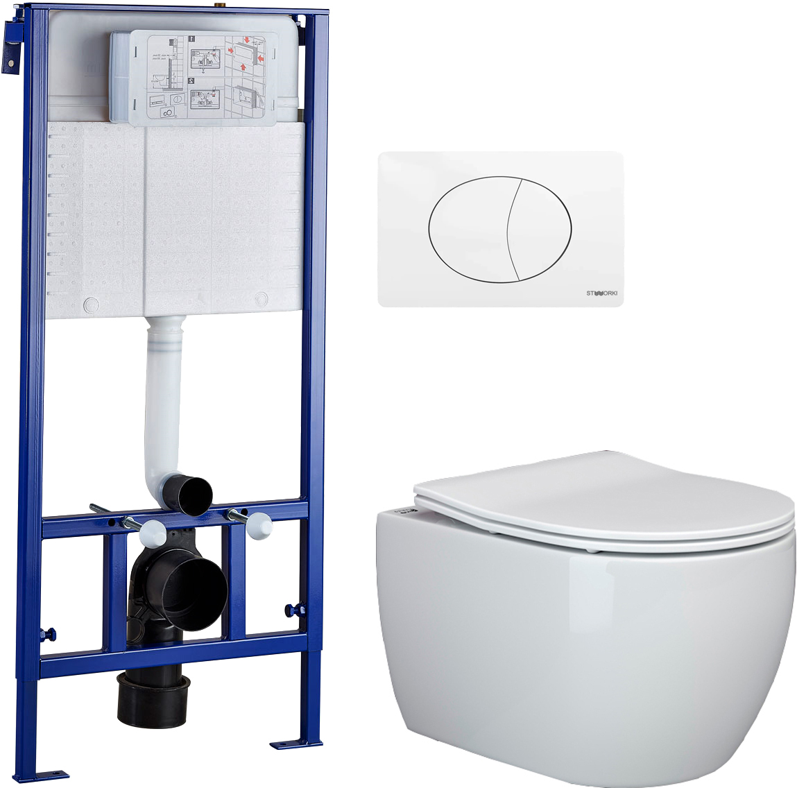 

Комплект STWORKI Унитаз подвесной Ceramica Nova Play CN3001 безободковый, CN3001+510162+кнопка