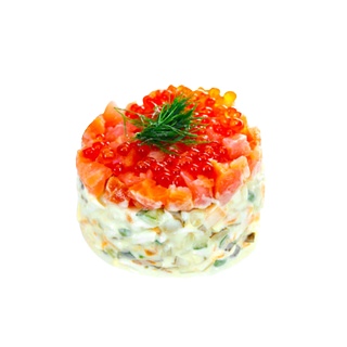 

Салат Морская жемчужина с рыбой и морепродуктами +-200 г