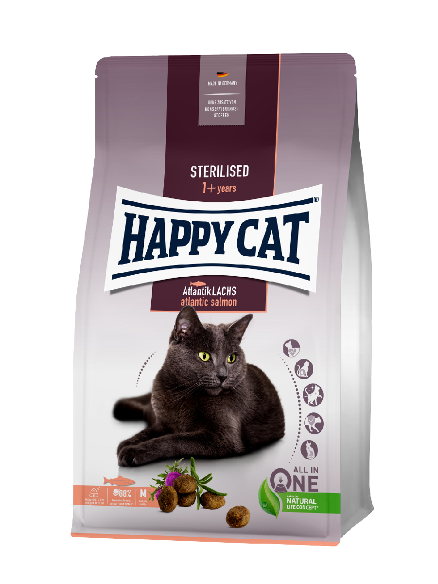 фото Сухой корм для кошек happy cat adult sterilised, лосось, 1,3 кг