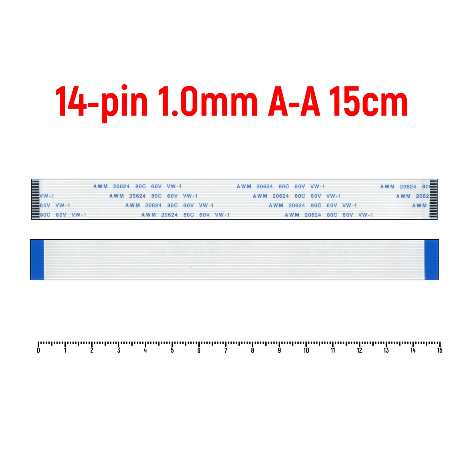 

Шлейф FFC 14-pin Шаг 1.0mm Длина 15cm Прямой A-A AWM 20624 80C 60V VW-1