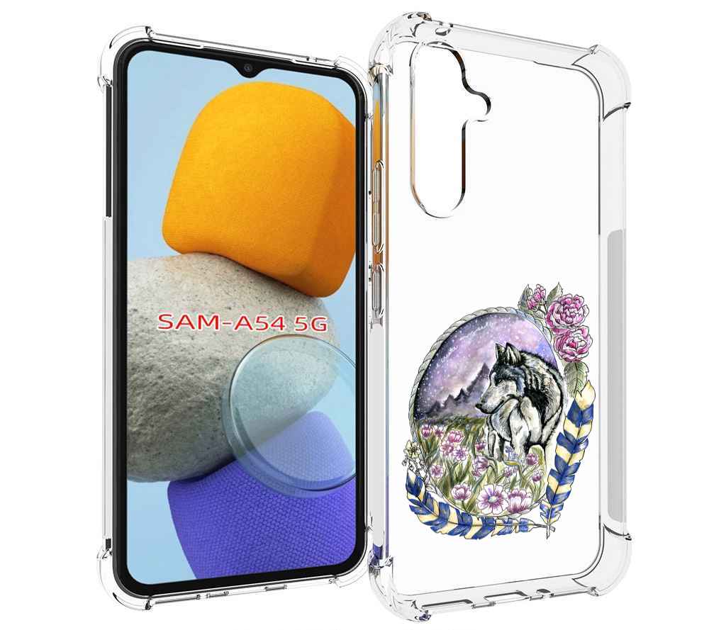 

Чехол MyPads нарисованный волк в цветах с перьями для Samsung Galaxy A54, Tocco