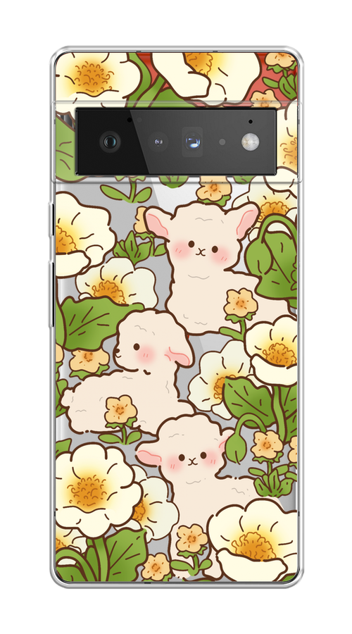 

Чехол на Google Pixel 6 Pro "Овечки в цветах", Зеленый;бежевый, 270950-1