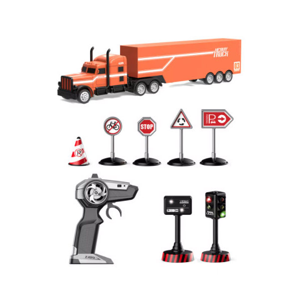Машинка Р/У CRAZON Тяжелый грузовик, 1:16, в наборе с дорожными знаками, оранжевый CRAZON