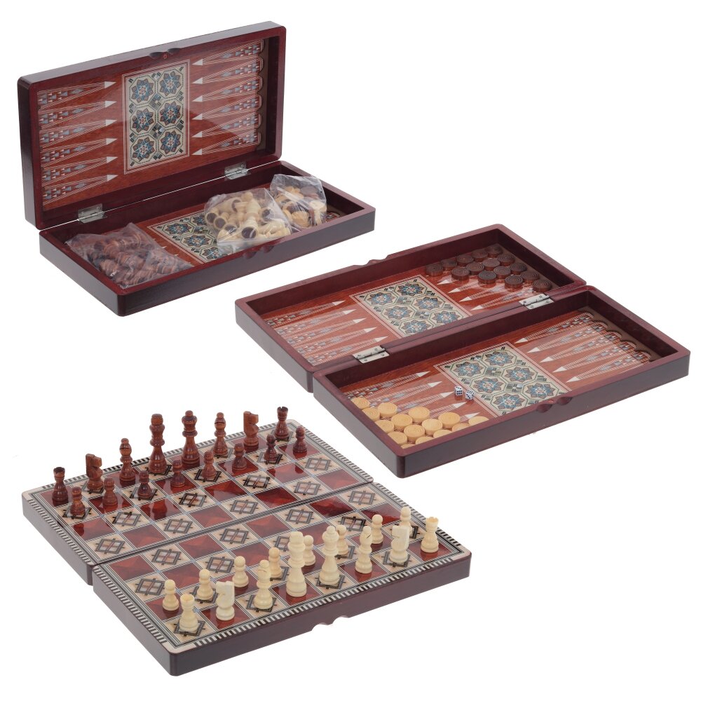 фото Игра настольная 3 в 1 шахматы, шашки, нарды, 40x20x6 см ремекоклаб 758913