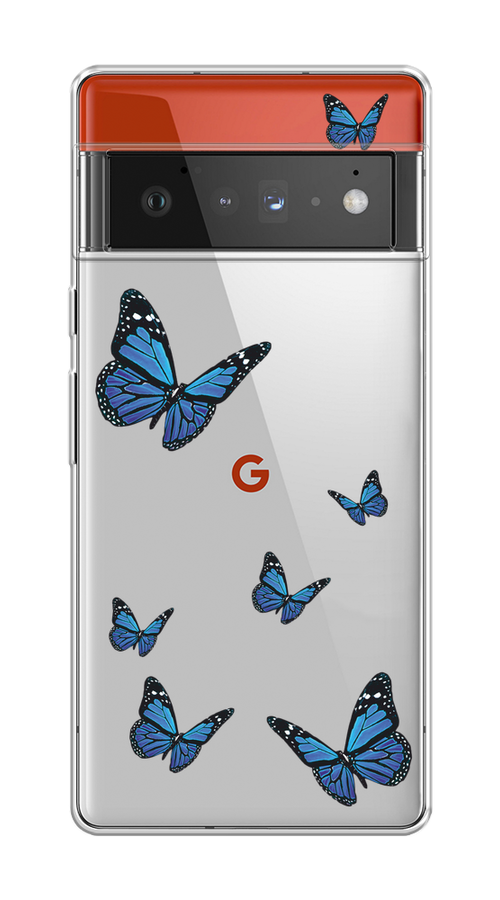 

Чехол на Google Pixel 6 Pro "Blue butterflies", Синий;черный, 270950-1