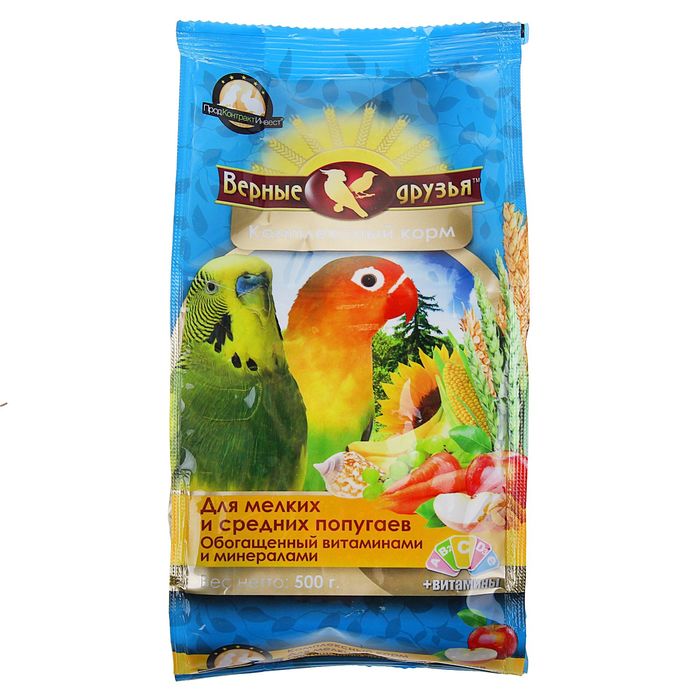 Корм для мелких и средних попугаев Верные друзья с витаминами 3 шт по 500 г