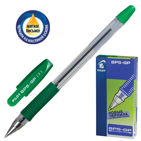 

Ручка шариковая масляная с грипом Pilot BPS-GP, зеленая, BPS-GP-F, 12 шт