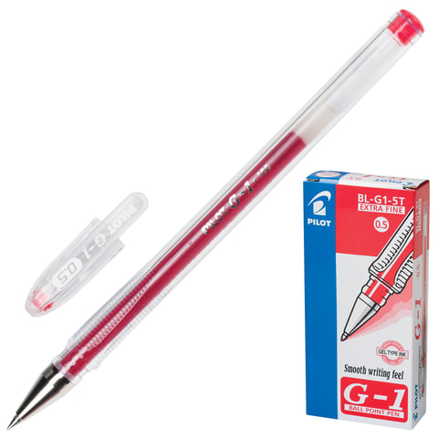 

Ручка гелевая Pilot G-1, красная, корпус прозрачный, BL-G1-5T, 12 шт
