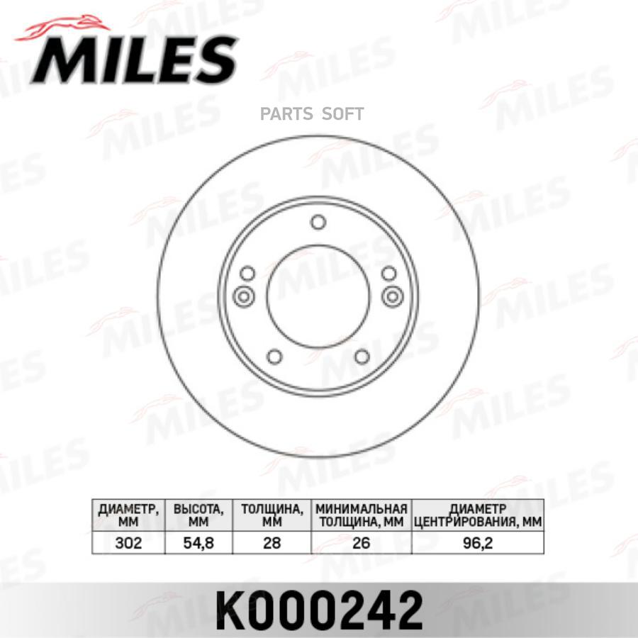 

Диск Тормозной Kia Sorento (Jc) 2.4-3.5 02- Передний Вентилируемый Miles Miles арт. K00024