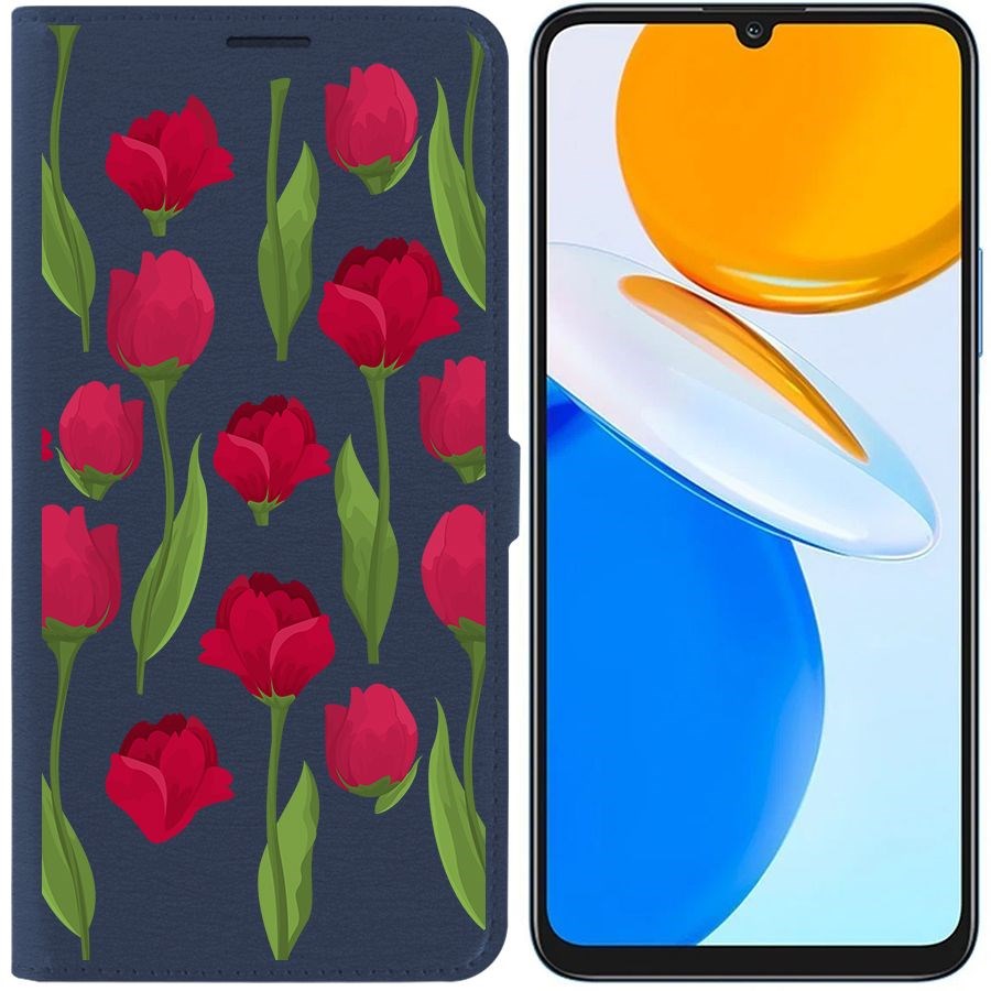 

Чехол-книжка Eco Book для Honor X7 Розы паттерн, Синий