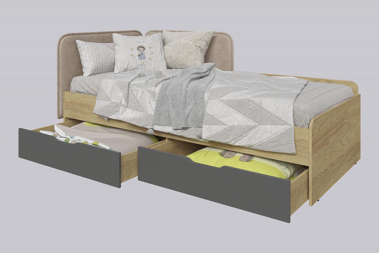 Односпальная кровать Nova 3 c графит/бежевый