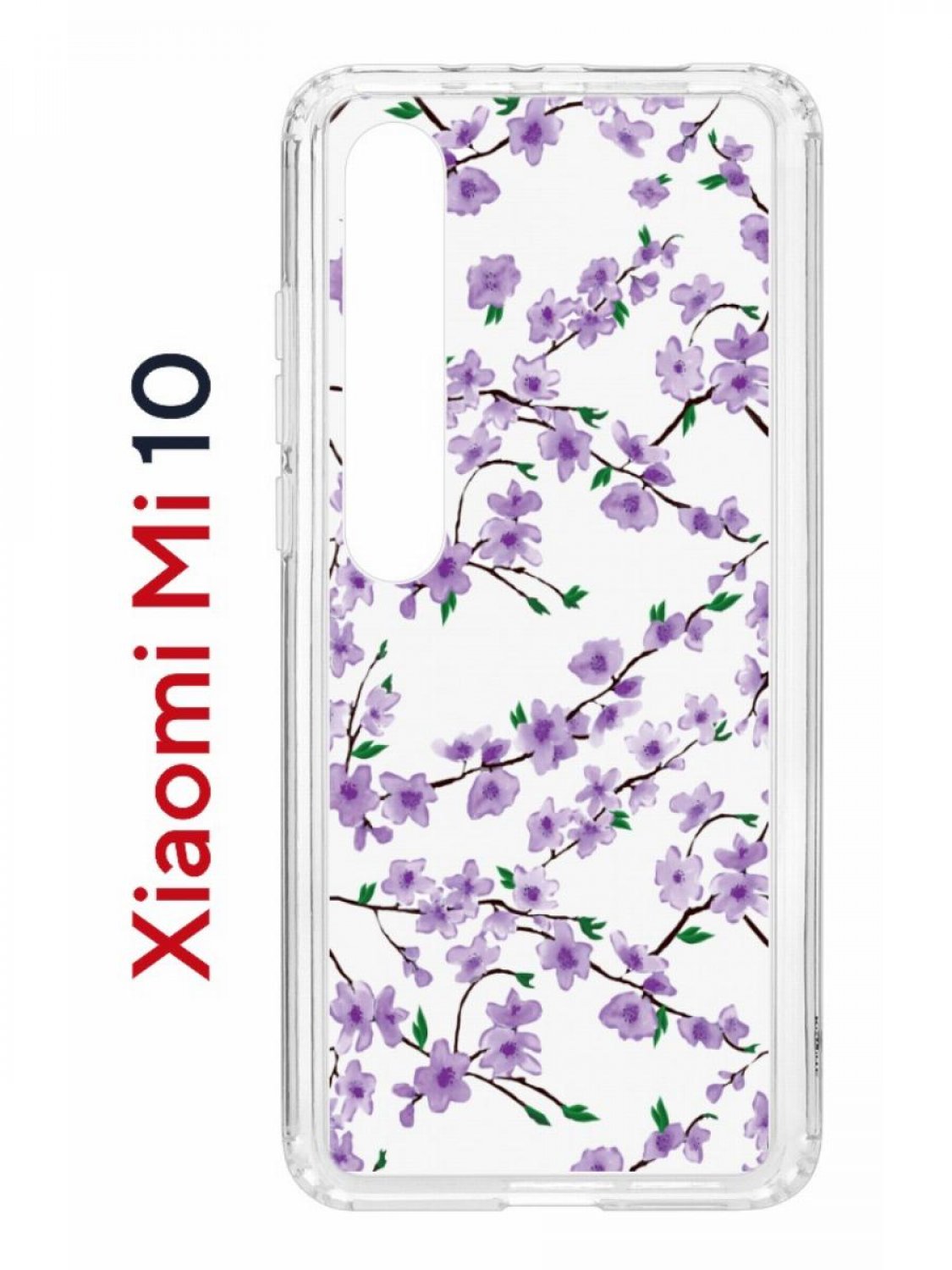 Чехол на Xiaomi Mi 10/Mi 10 Pro Kruche Print Сакура,противоударный бампер,с защитой камеры