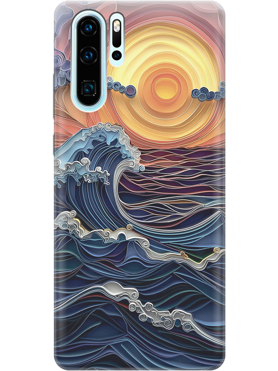 

Силиконовый чехол на Huawei P30 Pro с принтом "Волны на закате", Прозрачный;оранжевый;синий, 720762410