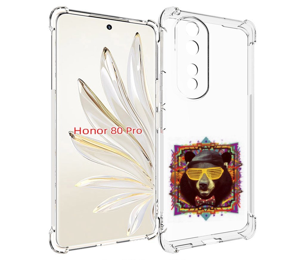 Чехол MyPads Медведь в очках для Honor 80 Pro