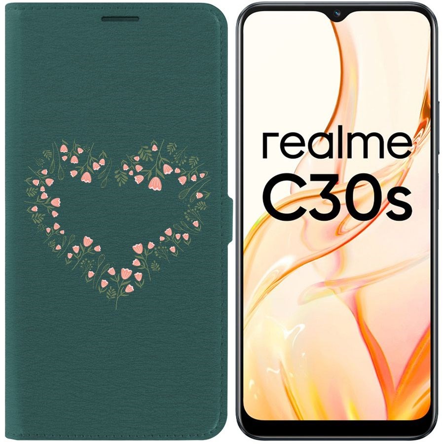 

Чехол-книжка Eco Book для Realme C30s Цветочное сердце, Зеленый