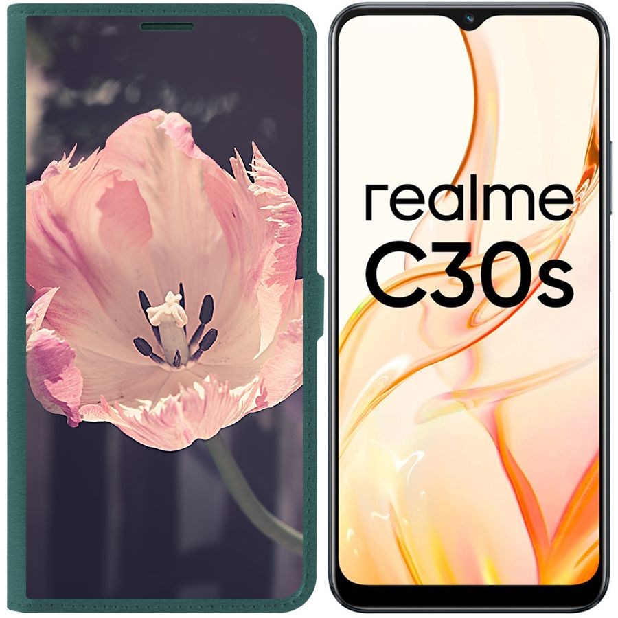 

Чехол-книжка Eco Book для Realme C30s Тюльпан, Зеленый