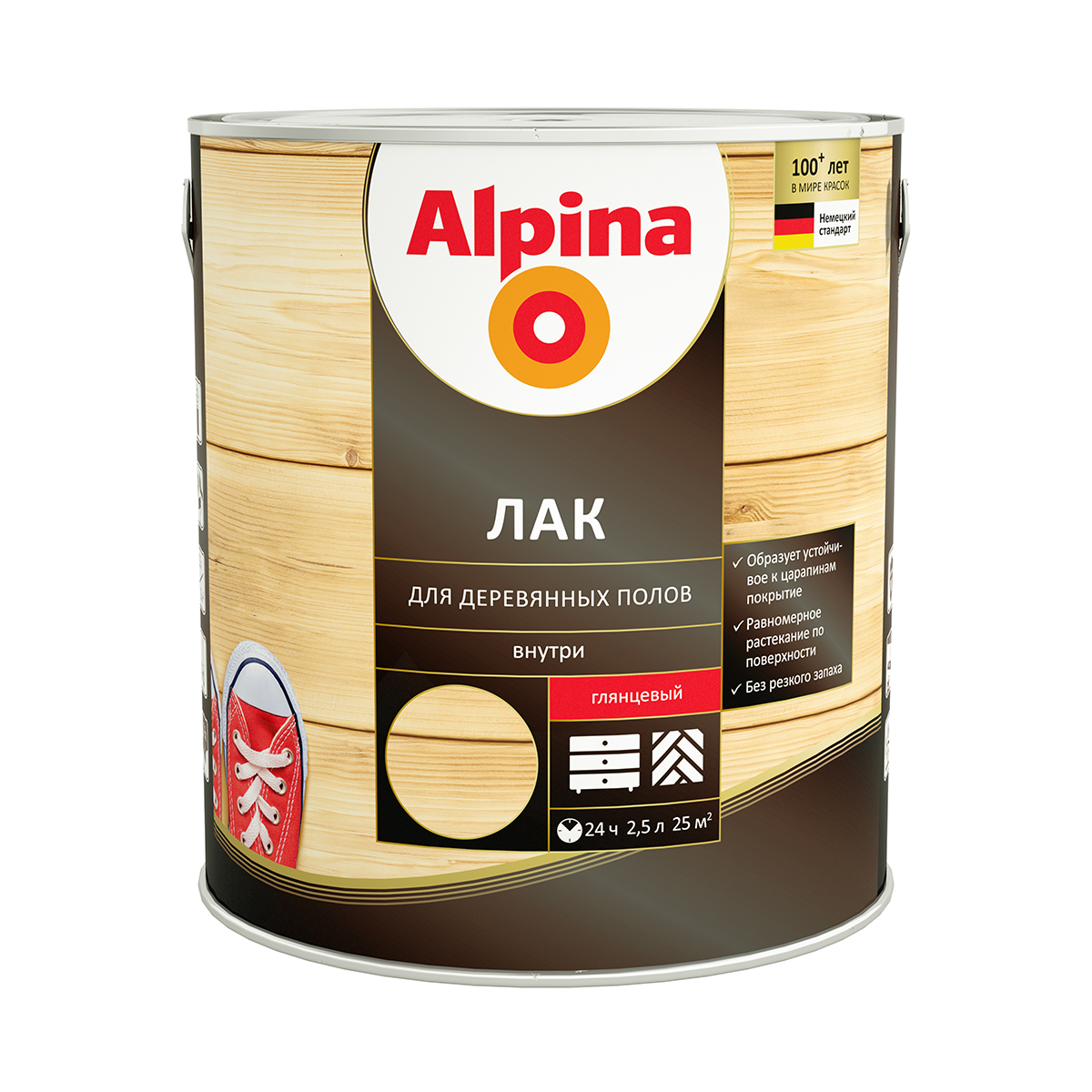 Лак для деревянных полов Alpina, алкидно-уретановый, глянцевый, 2,5 л